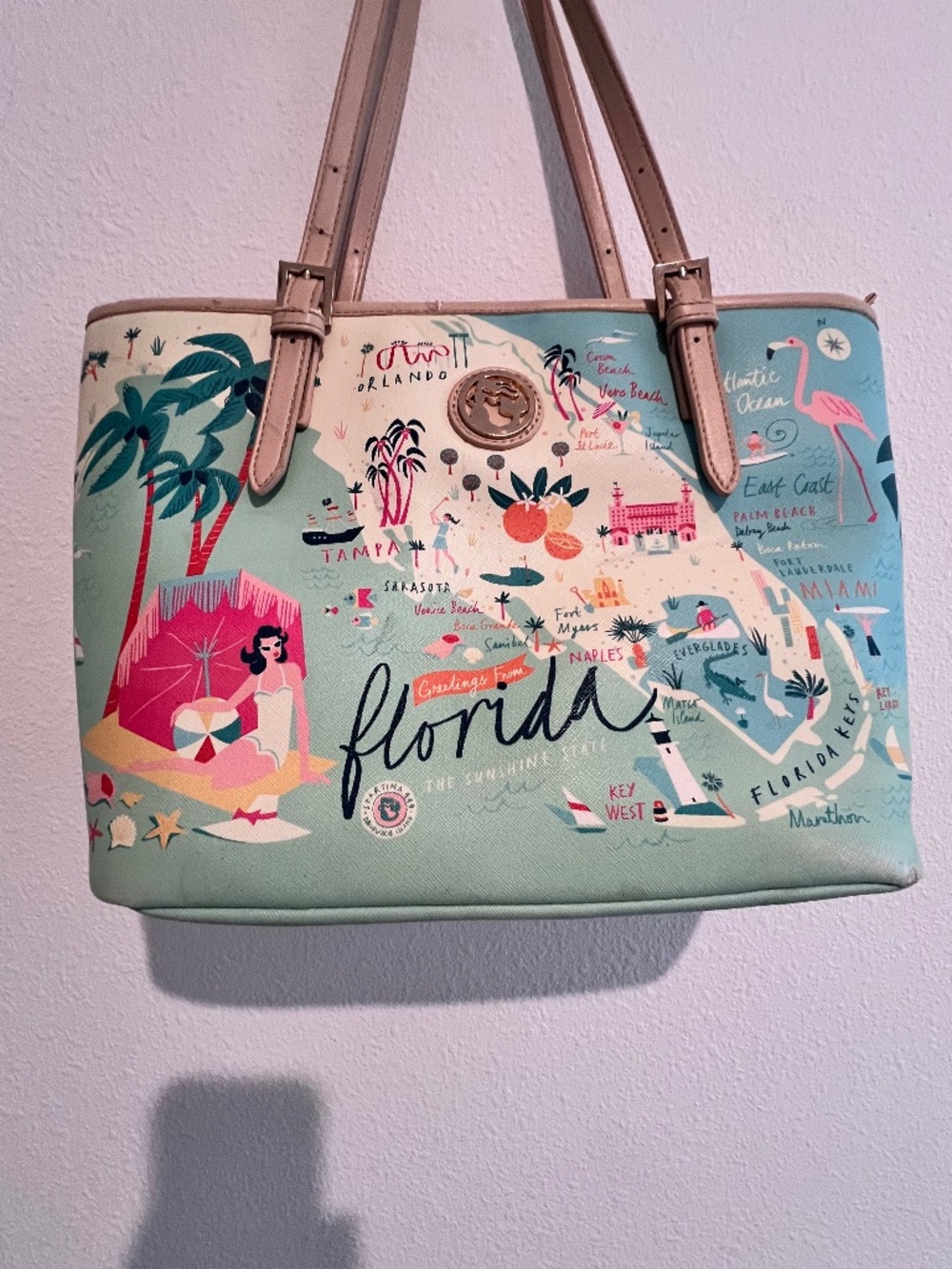 Spartina 449 Greetings From Florida Map Tote Mermaid Shoulder Bag